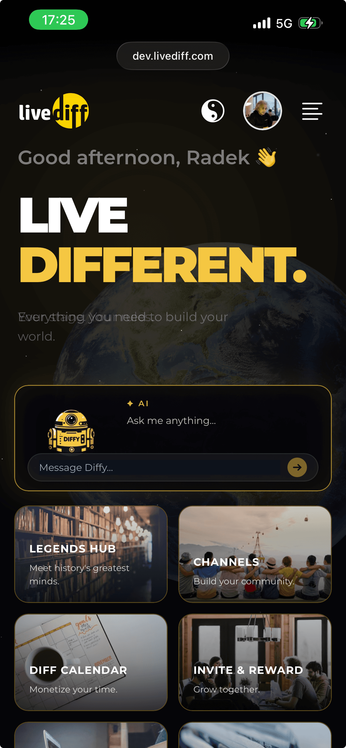 Mobilní rozhraní platformy LiveDiff